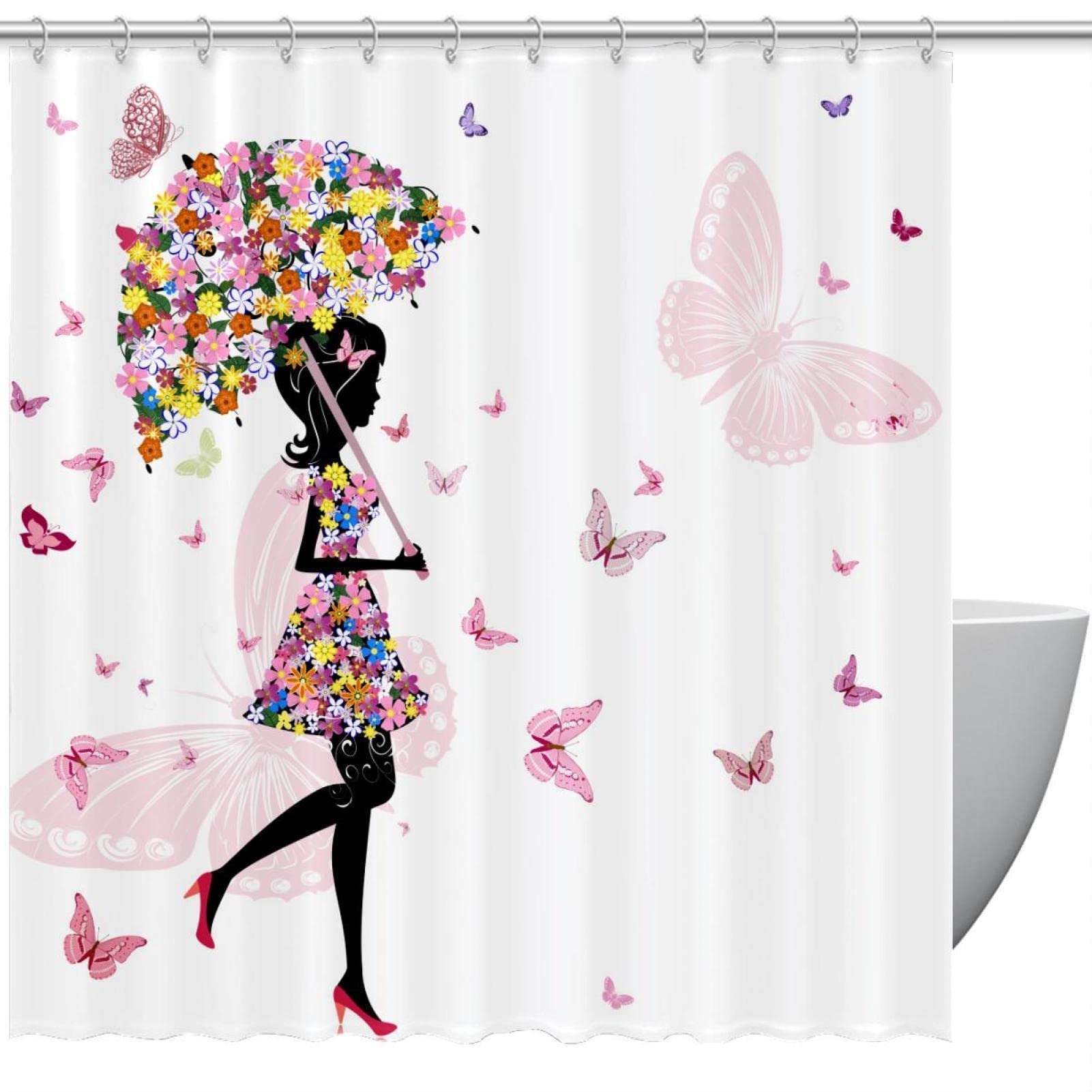 Rideau de douche papillon sans odeur pour baignoire familiale saine et propre