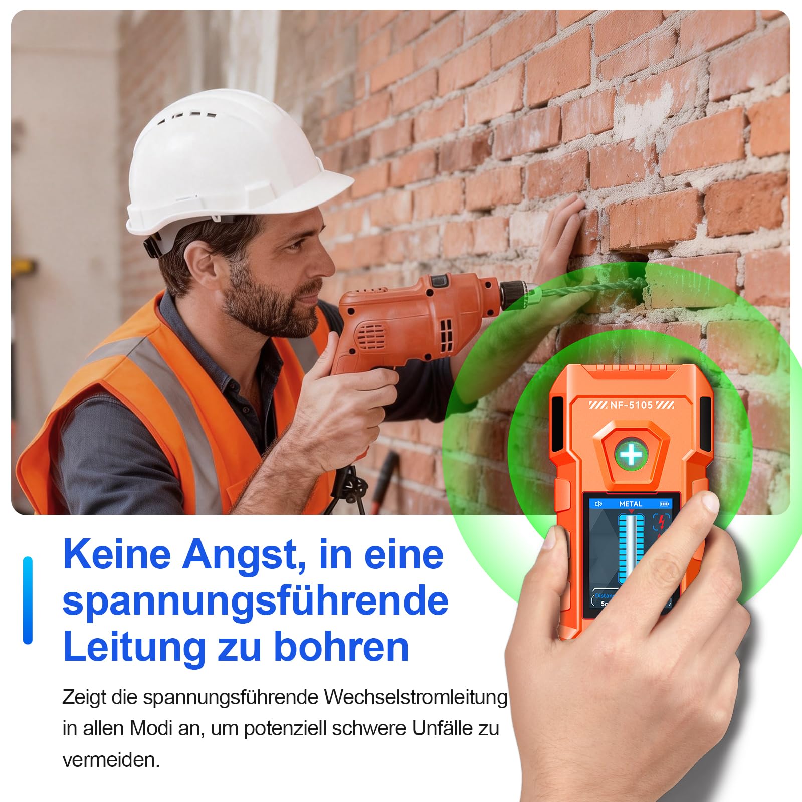 NOYAFA 6-in-1 Wiederaufladbarer Wanddetektor Leitungssucher mit HD LCD-Display & akustischer Warnung, Bolzensucher zur Ortung von Holz, Metall, Balken, Rohren und stromführenden Leitungen