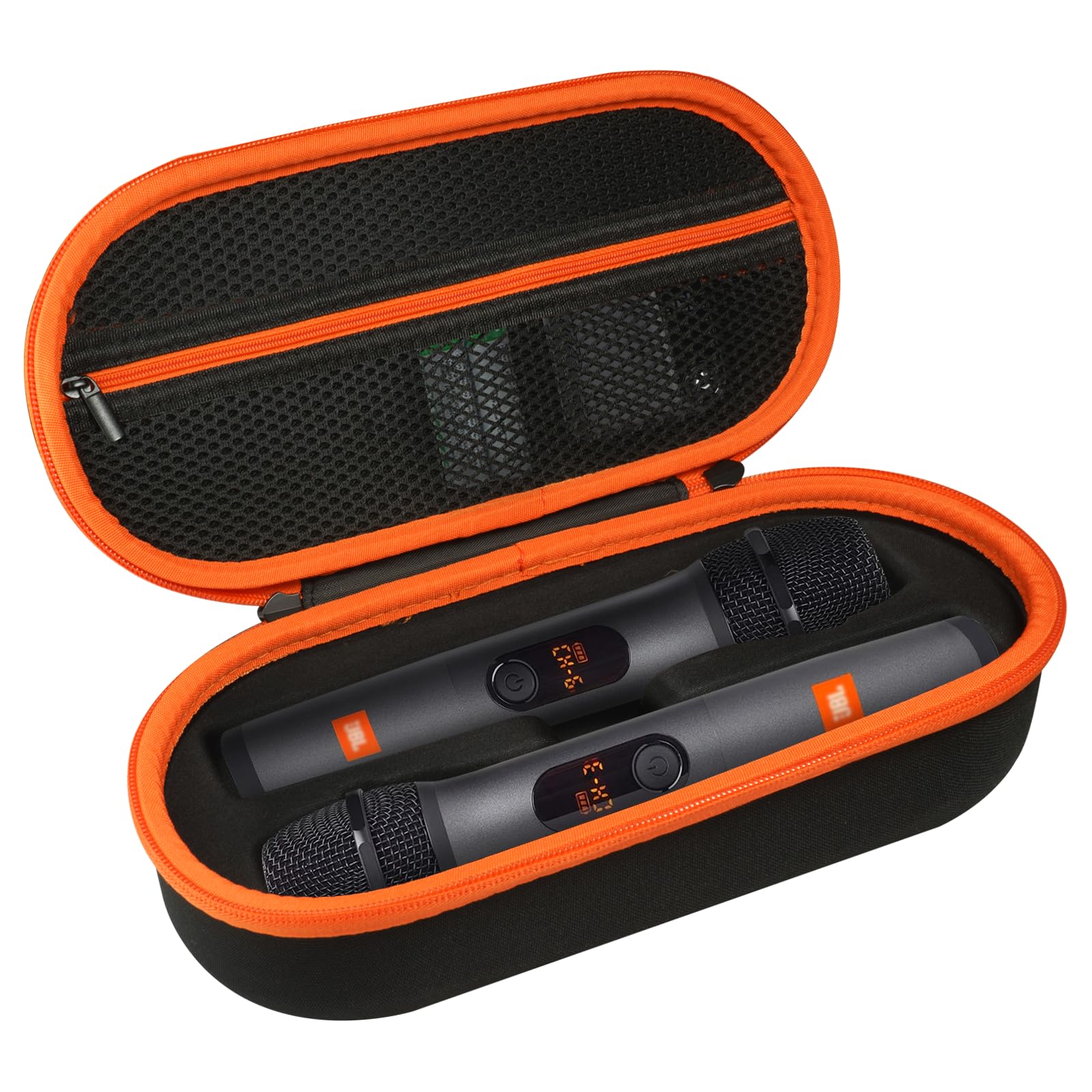 LVKAYCE JBL Wireless 2 마이크 시스템과 호환되는 무선 마이크 케이스, 휴대용 듀얼 마이크 휴대용 케이스, 수신기, 배터리 및 어댑터용 여행 가방, 노래방 - 오렌지 (박스만 해당)