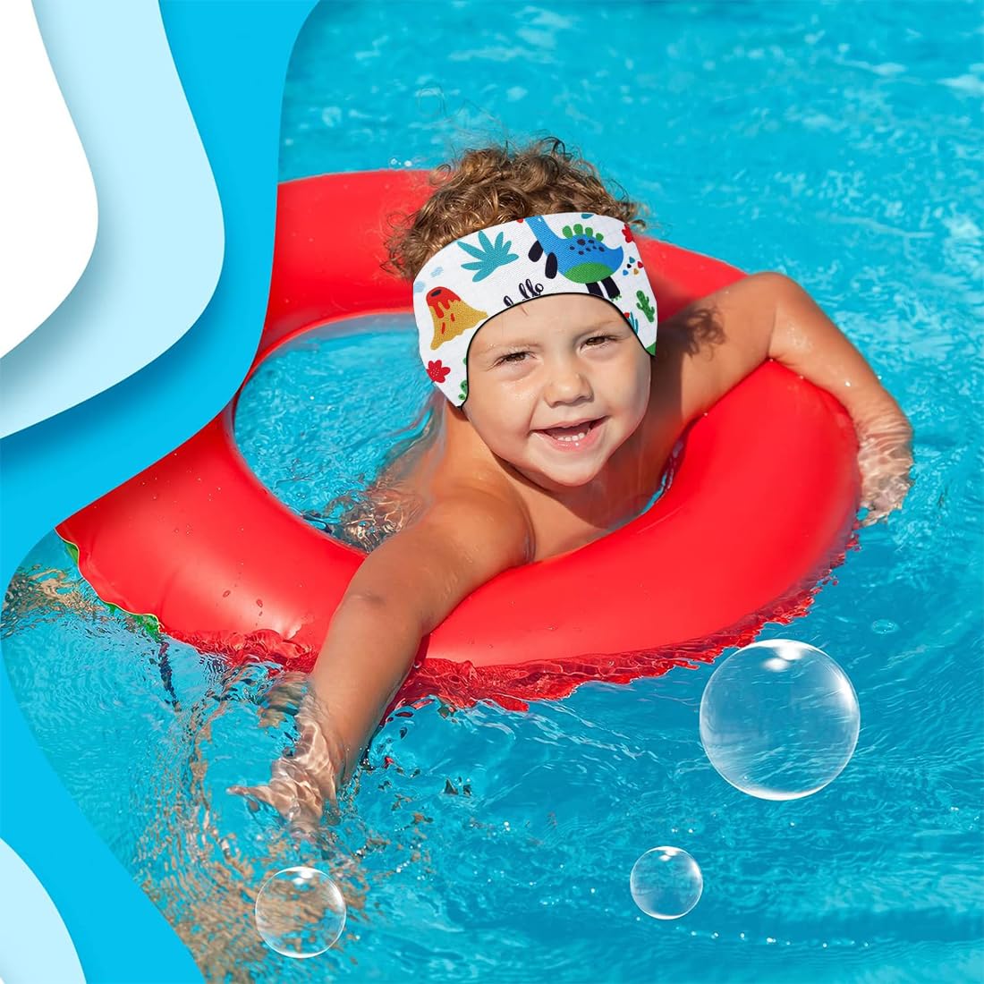 2 fasce elastiche per nuoto per bambini, protezione per orecchie in neoprene per piscina e altri sport acquatici