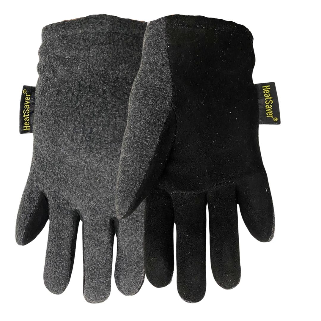 Red Steer 150 Youth Deerskin Heatsaver Thermal Gloves, Suede Premium Grade Deerskin Palm, Gray/Black, Suede Fleece, Sizes S-L (3, Black/Gray, Youth Large)