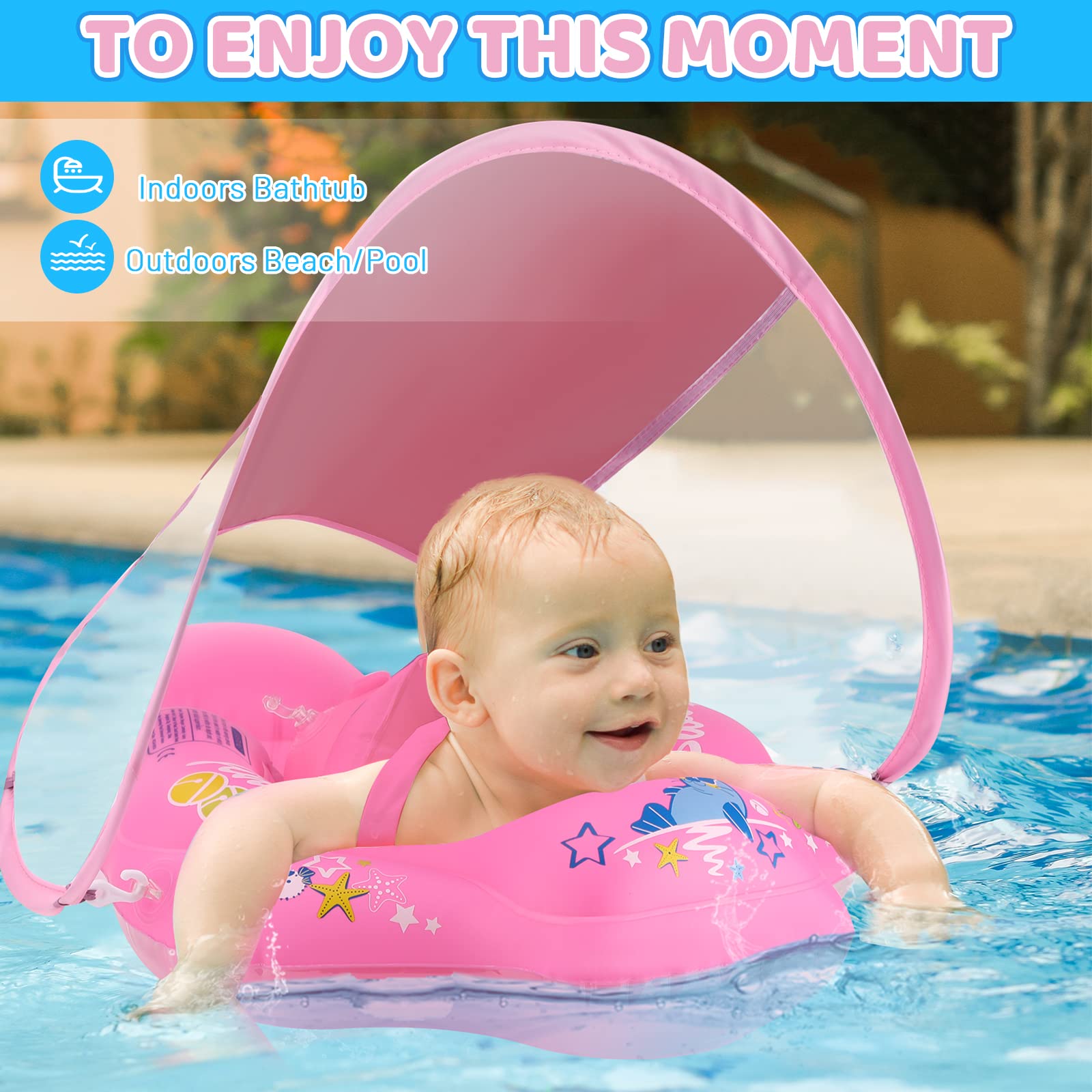 Flotador De Natación Para Bebé Con Sombrilla UV Antivuelco – Asiento Inflable Con Protección Solar, Apto Para Niños De 0 A 4 Años, Ideal Para Piscina Y Playa