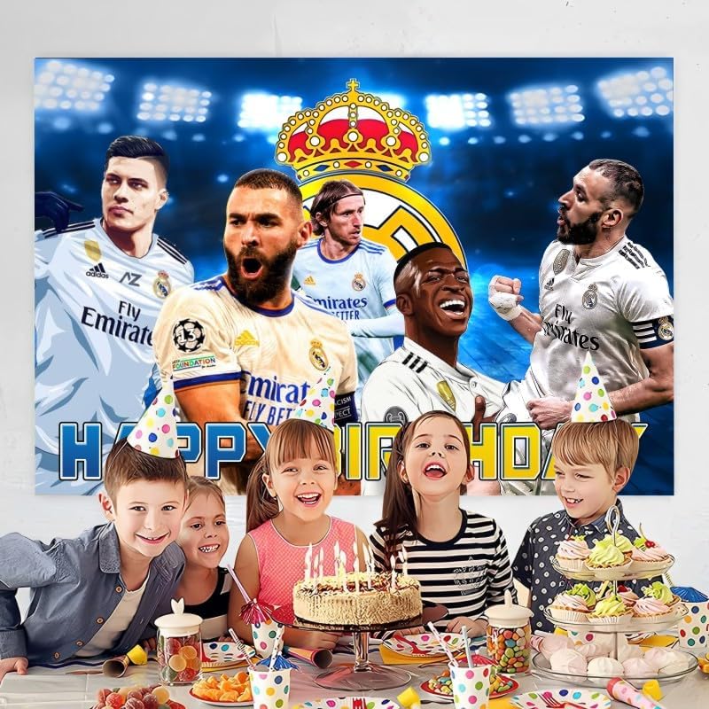 Madrid Football Birthday Party Decorations, 5x3ft Happy Birthday Back Drop Banner Theme Backdrop Banner for Soccer Party Decorations Indoor Outdoor. - Image 6
