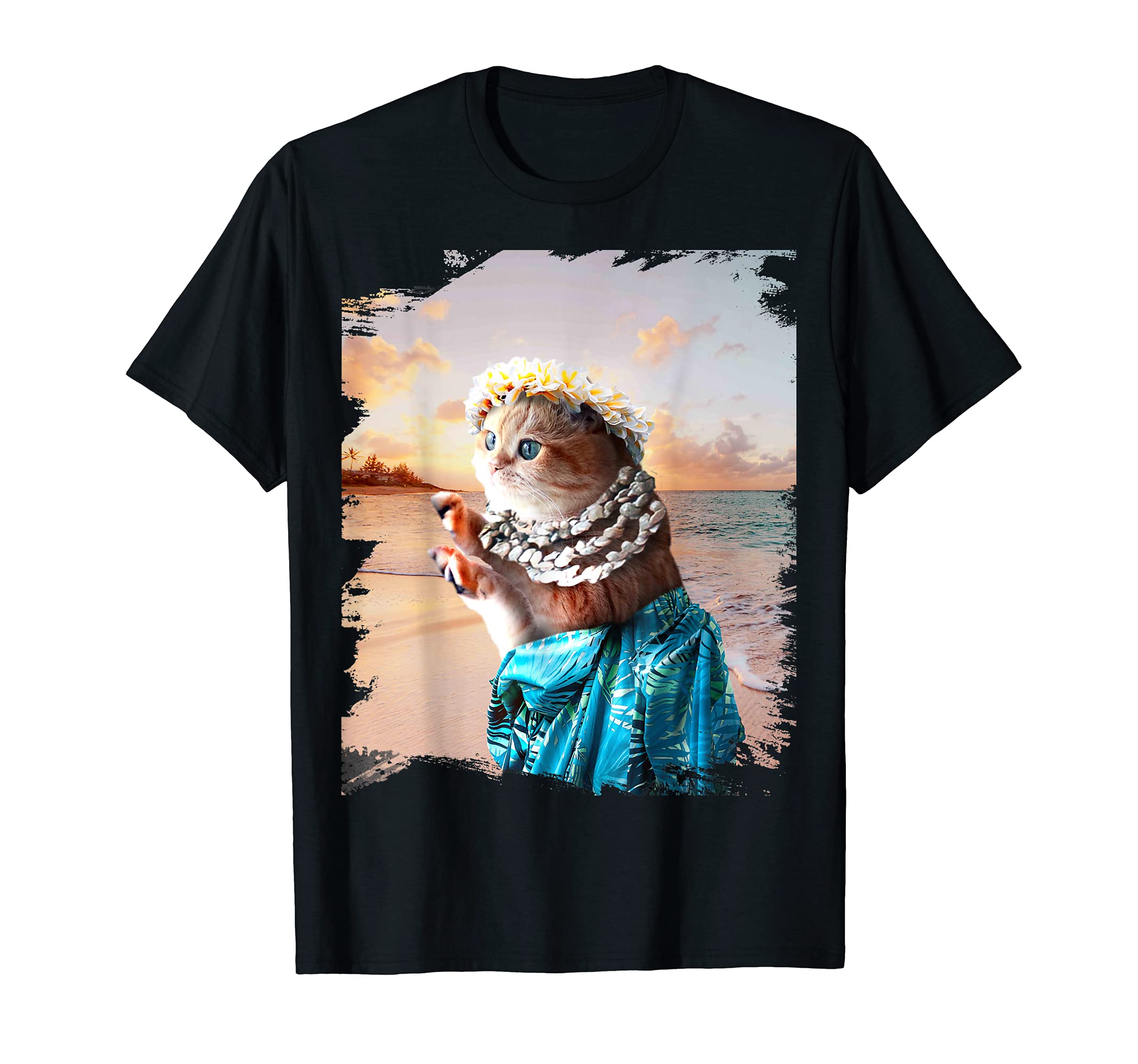 Random GalaxyFunny Aloha Hawaiian Cat T-Shirt