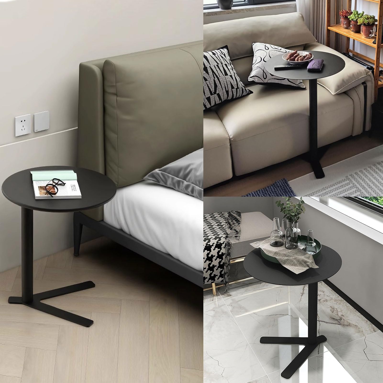 Runder Beistelltisch, Metall-Beistelltisch, Nachttisch/kleine Tische für Wohnzimmer und Schlafzimmer – Akzenttische, Sofa-Beistelltisch, Snack-Tische