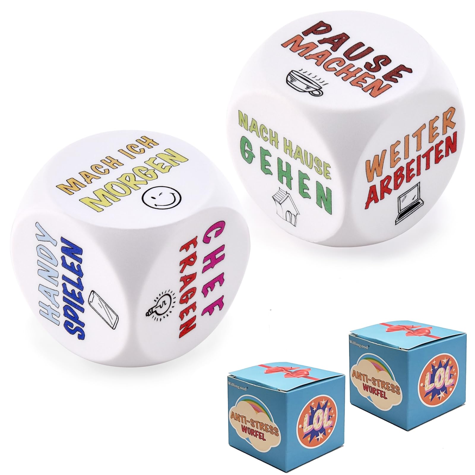 Willingood Pack of 2 Anti-Stress Cube Toys for Adults Colourful Stress Cube with 6 Fun Actions, Office Gift for Colleagues Friends