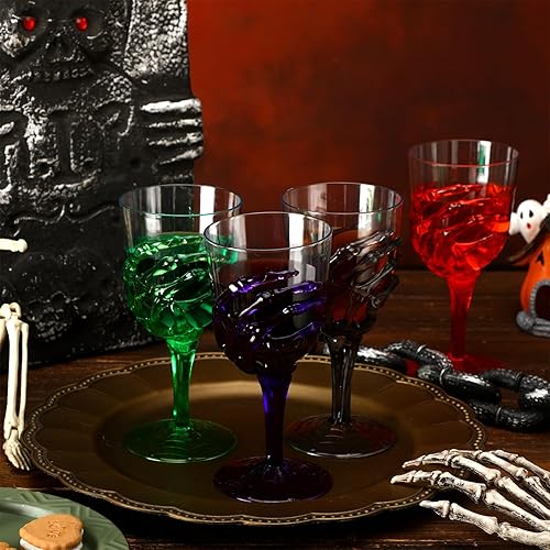 Miniatura 4 de Juego de 60 copas de plástico de esqueleto de Halloween de 12 onzas, copas transparentes de Halloween, copas de vino, decoraciones espeluznantes de