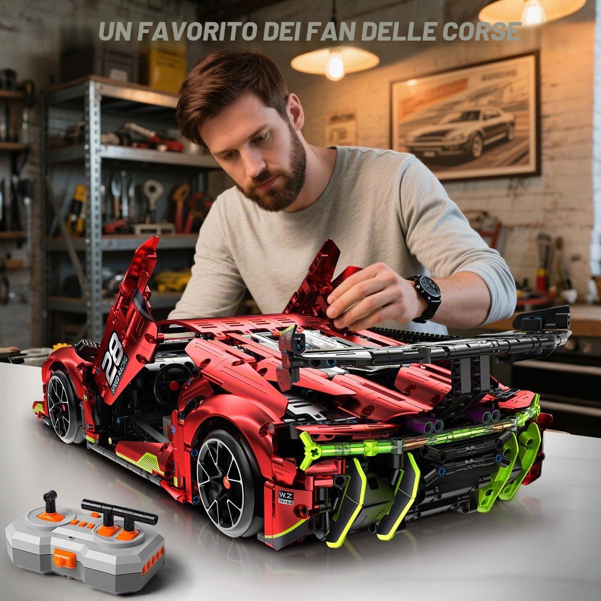 HiWEEGO Tecnica Kit di Costruzione di Auto Telecomandata – Scala 1:10 2.4 GHz Ricaricabile Auto da Drift da Corsa 2202 Parti Modello di Auto da Corsa Giocattolo da Costruire per Bambini Adolescenti