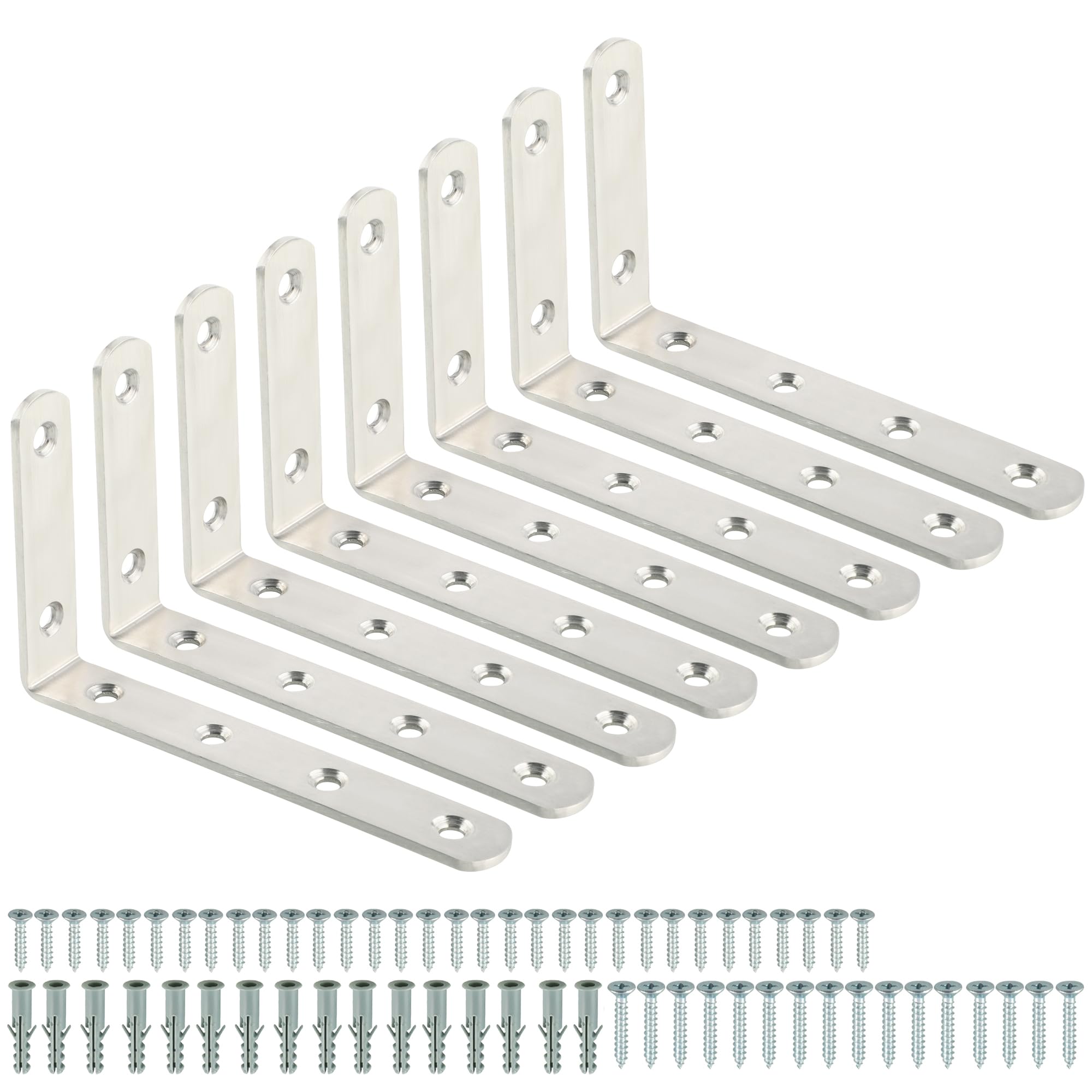 Mooche Brushed 8Pcs Shelf Brackets 125Mm, Metal L Bracket For Shelves