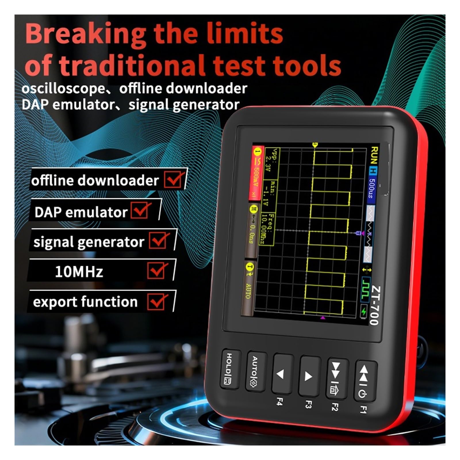Osciloscopios, Osciloscopio portátil 4 en 1 ZT-700, ancho de banda 10 MHz con emulador circuito incorporado