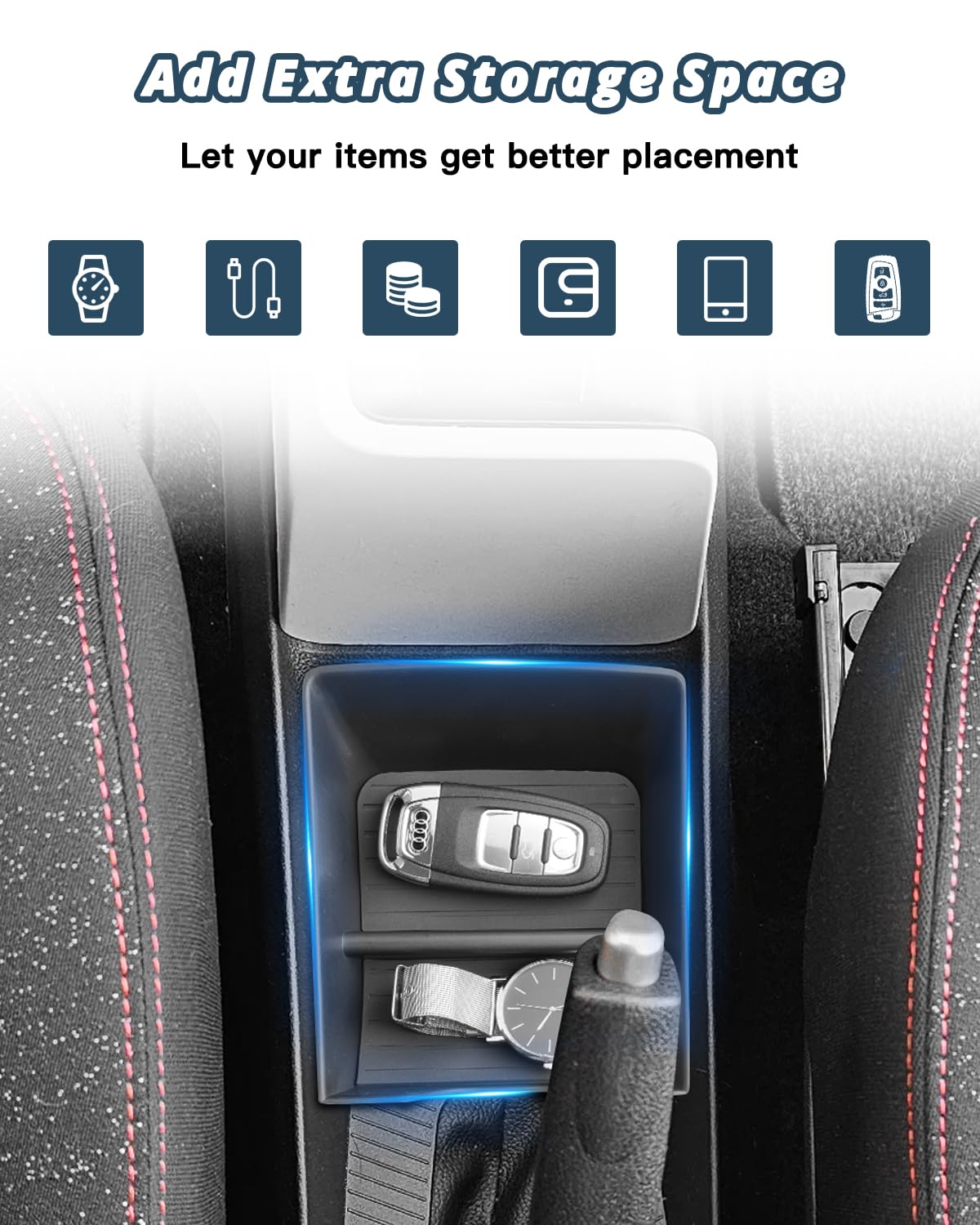 Ruiya Compatibile con Nuovo Dacia Spring Electric EV 2025 2026 Portaoggetti Organizer, Console Centrale Portaoggetti Prima del Freno a Mano sotto Portaoggetti 2026 Dacia Spring Accessori
