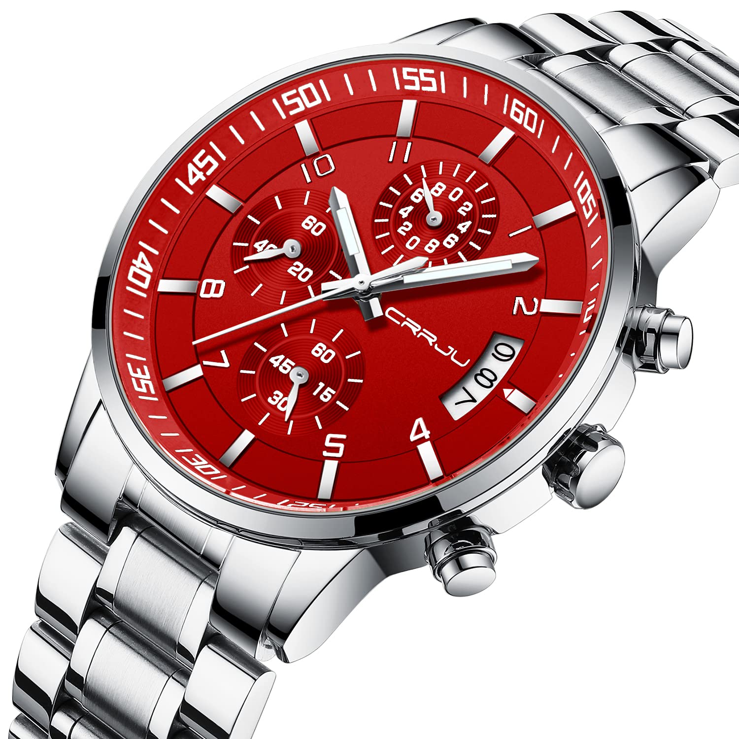 CRRJU Orologio analogico da uomo al quarzo giapponese con cinturino in acciaio inossidabile CJ2260