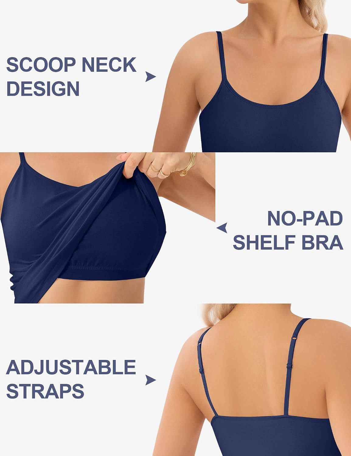 5 Pack Spaghetti Strap Tank Top Cotton Camisole Tops for Women Built in Bra Scoop Neck Wine Undershirts M