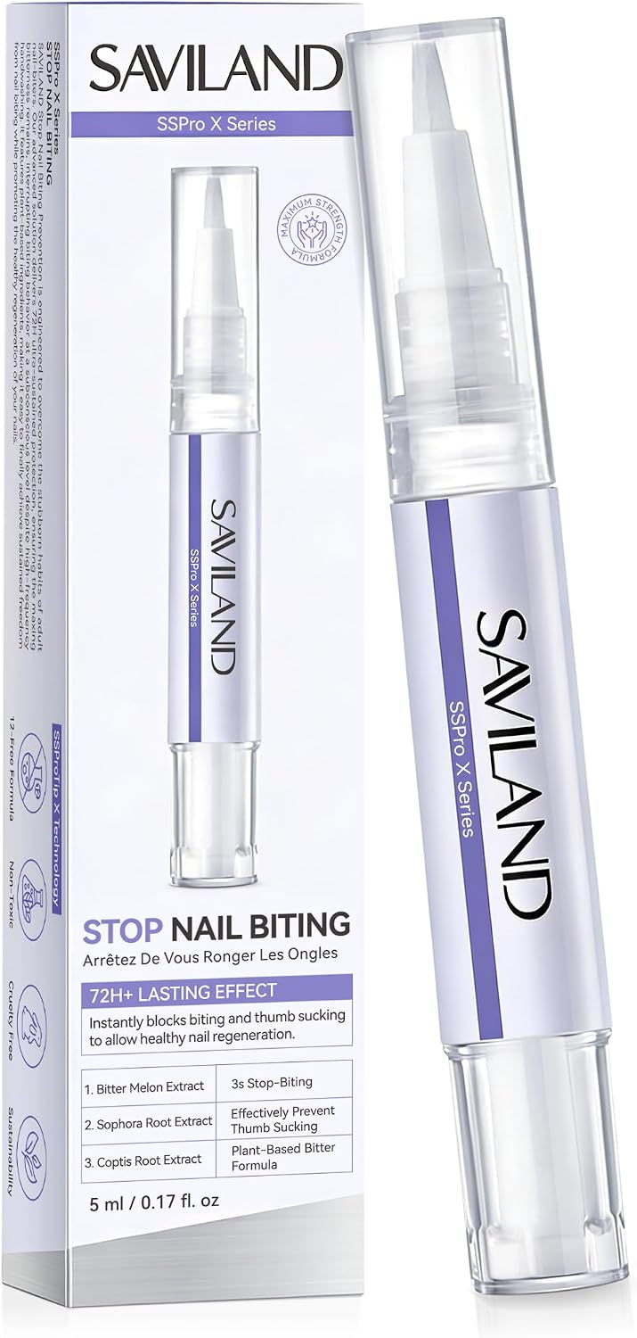 SAVILAND Stop Nail Biting Stift: Effektive Nagellack Gegen Nägelkauen Schnelltrocknend Stop Nagelkauer Daumenlutschen Für Erwachsene Kinder Bei Abgekauten Beschädigten Nägel Bitterformel Nail Care Pen