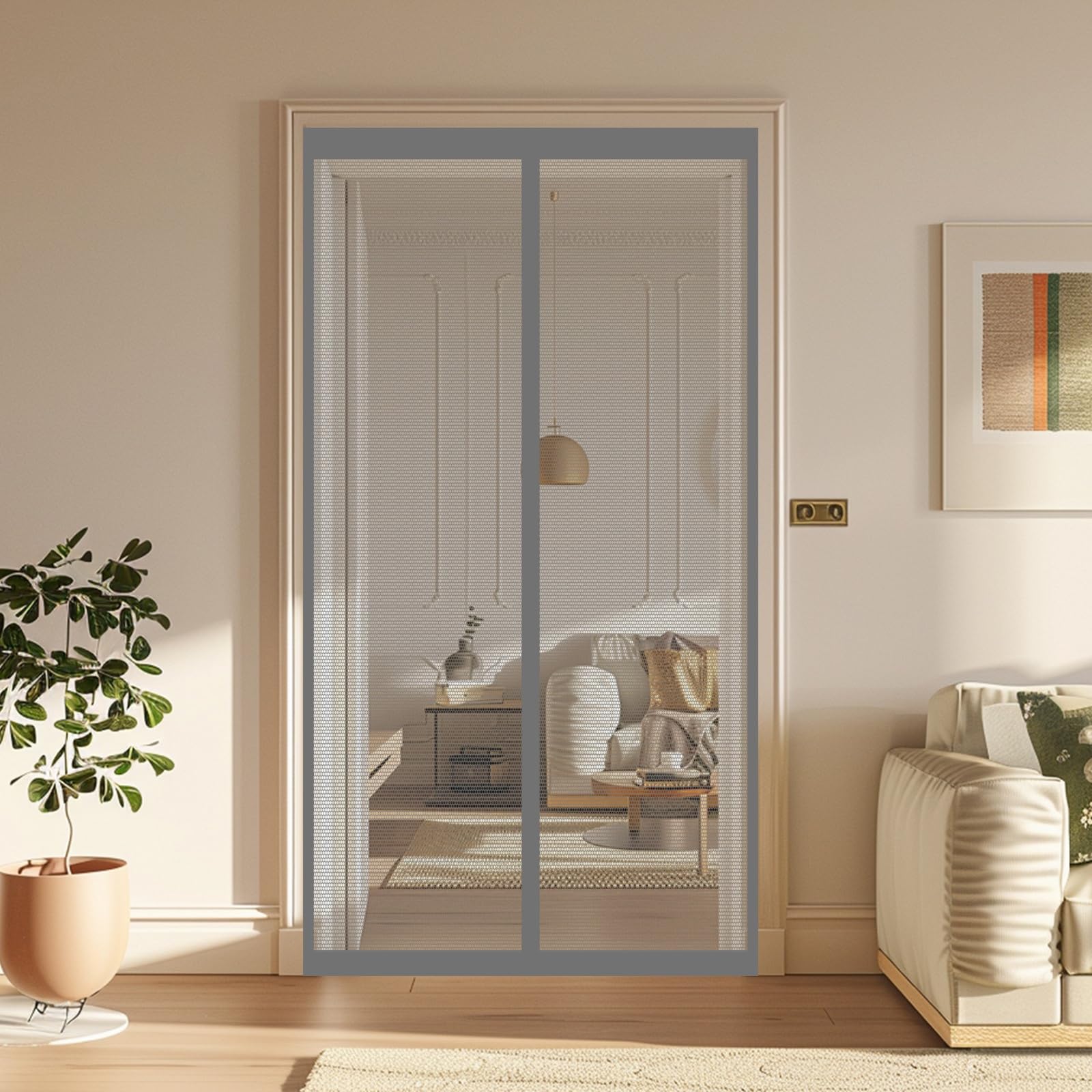 Rideau aimanté pour porte extérieure afin de ventiler la maison en été