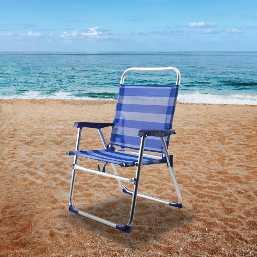 Mediawave Store - Sedia Sdraio Spiaggina Relax in Alluminio e Textilene. Prendisole Richiudibile e Leggero Ideale per Mare, Spiaggia e Giardino (Blu a righe)