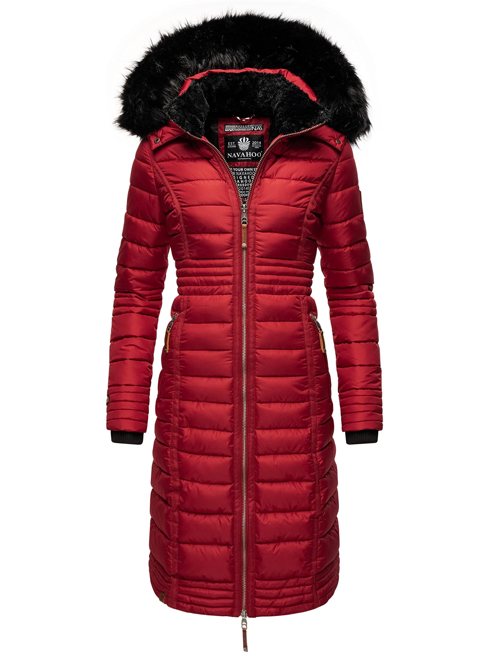 Navahoo Women's Dunkelrot Umay Winter Coat, Warm Quilted Coat, Long, With Hood, Xs–Xxl, Xxl