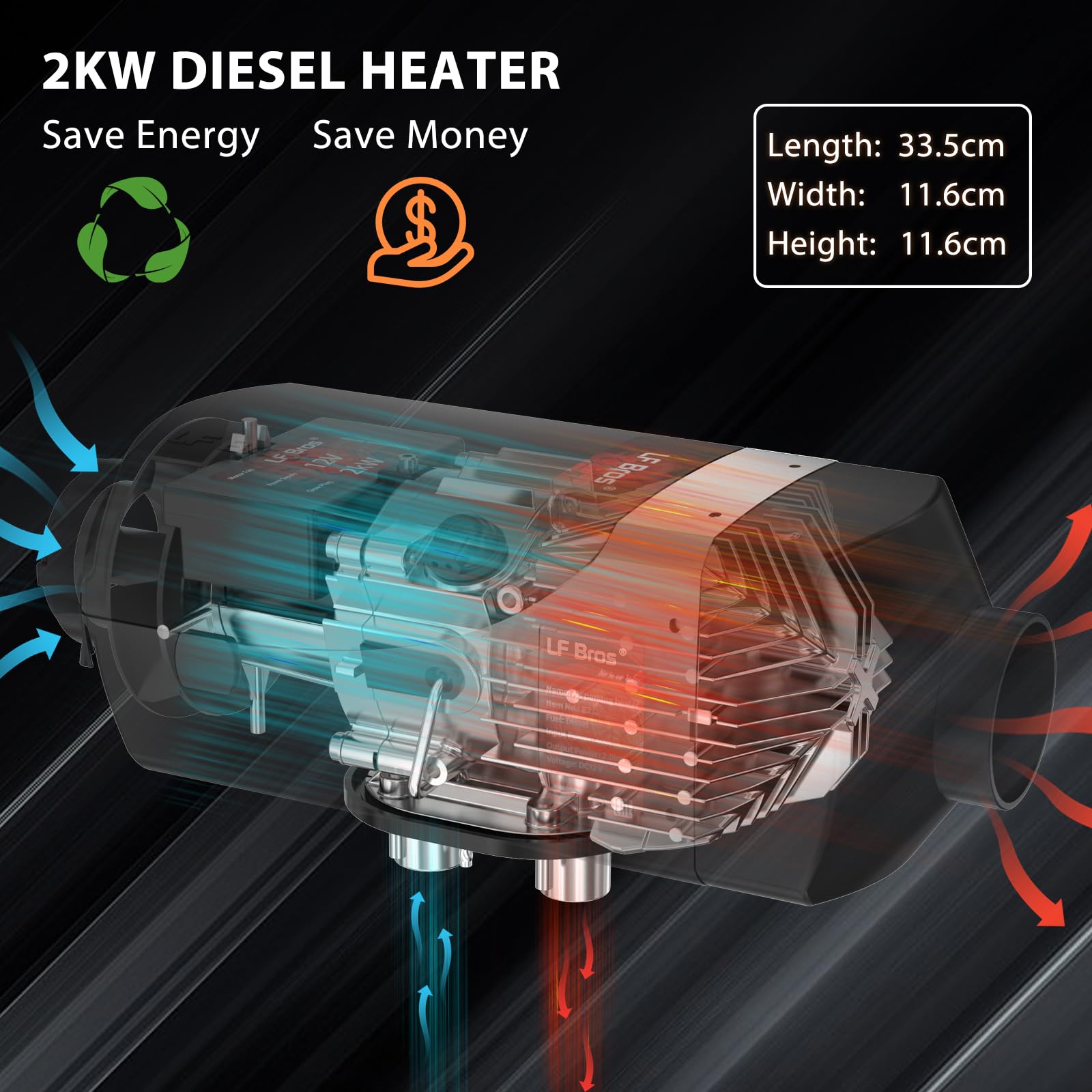 LF Bros Luft Dieselheizung Standheizung 2 kW- 12 V Standheizung Diesel mit Timer LCD Display & Fernbedienung- Schnellaufheizend für LKW, Boote, Wohnmobile und Campervans
