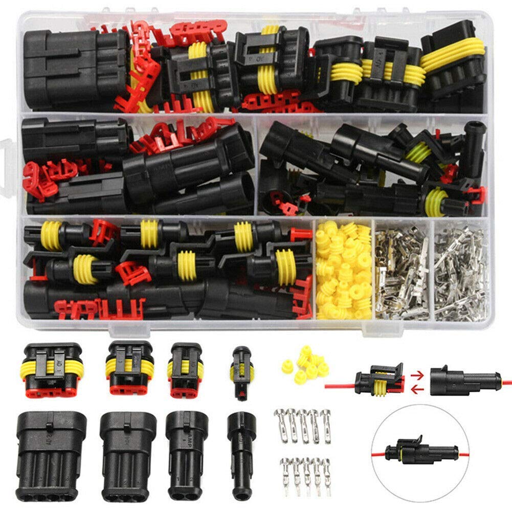 CKEGUO 352PCS Waterproof Car Electrical Connector, 1 2 3 4 Pin Way Electrical Wire Connector Plug Kit Terminals Assortment for Motorcycle Auto Scooter Truck Boat