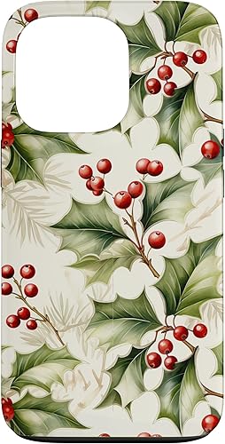 iPhone 13 Pro lindo Navidad acebo bayas y hojas patrón para la caja de Navidad
