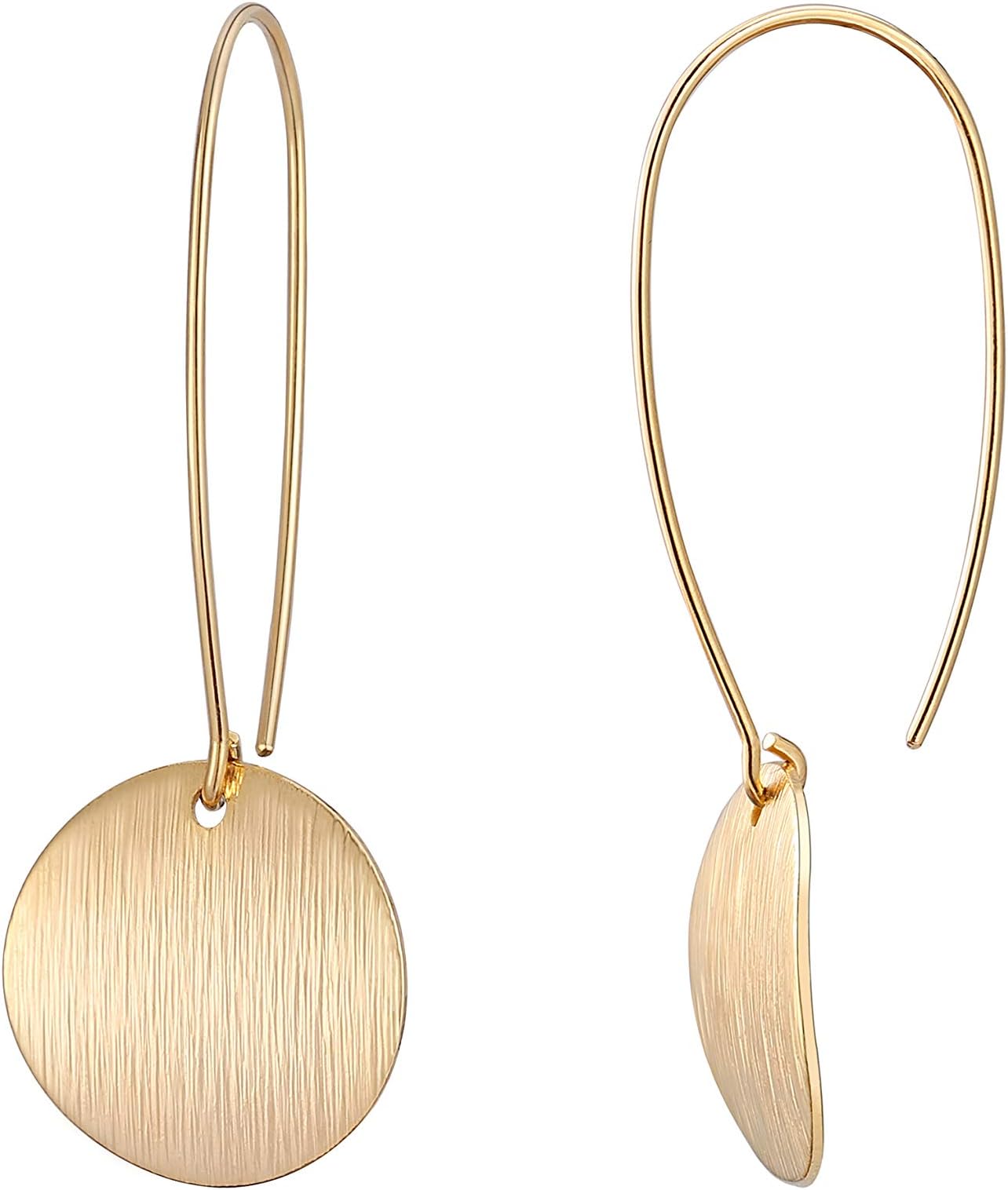 SOFYBJA Dainty 18K Gold Plated Disc Ball Triangle Sunburst Drop Earrings Long Dangle Lightweight Handmade Earrings Jewelry