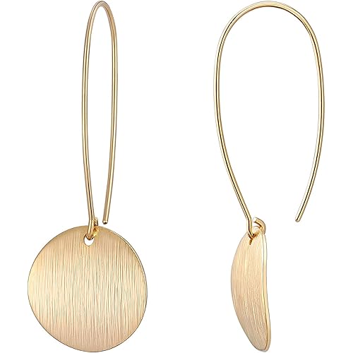 Statement Long Gold Circle Simicircle Ball Dangling Earrings for Women Lightweight Circle Disc Coin Geometric Flat Brushed 18k Gold Plated Drop Dangle Hanging Hoop Earrings for women Gift for Her…