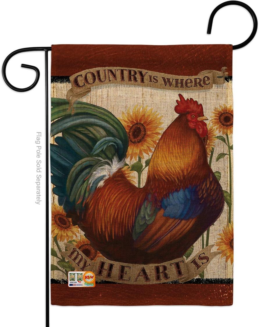 Country My Heart Burlap Garden Flag Animals Barnyard Animal Cow Horse Rooster Farmhouse Pet Nature Farm Creature Small Decorative Gift Yard House Banner Double-Sided Made In USA 13 X 18.5