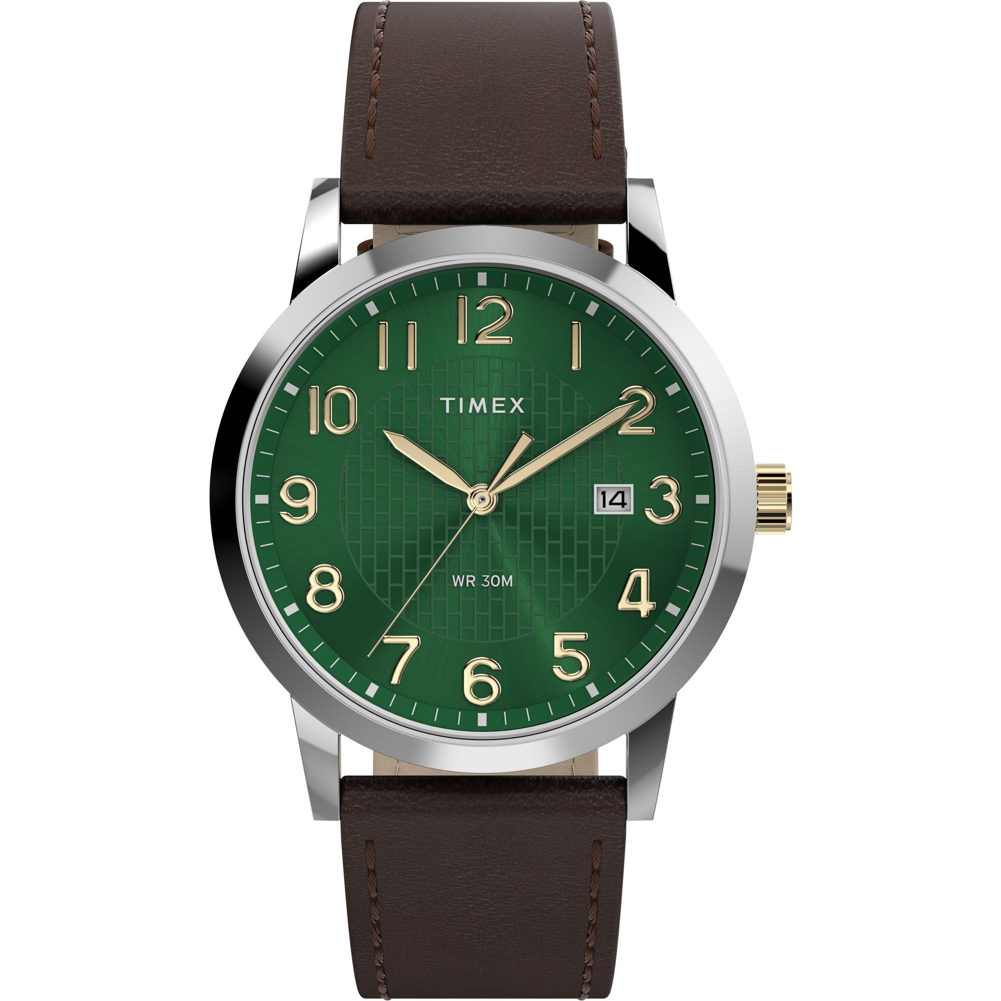 Men's Main Street 38mm Watch - Brown Strap Green Dial Silver-Tone Case