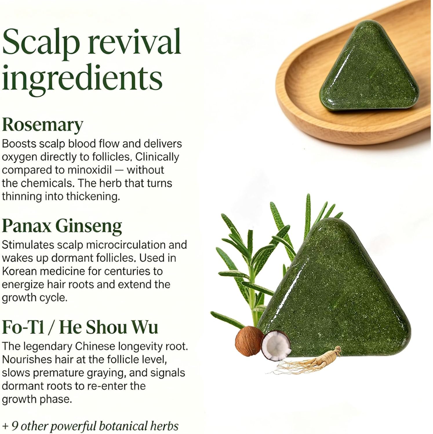 Korean Scalp Revival Bar, Rosemary Amino Acid Shampoo Bar, Natural Thuja Herbal Essential Oil Soap & Anti-Hair Loss ShampooBar, Hydrating & Scalp-Friendly Herbal Care,2pcs image 2