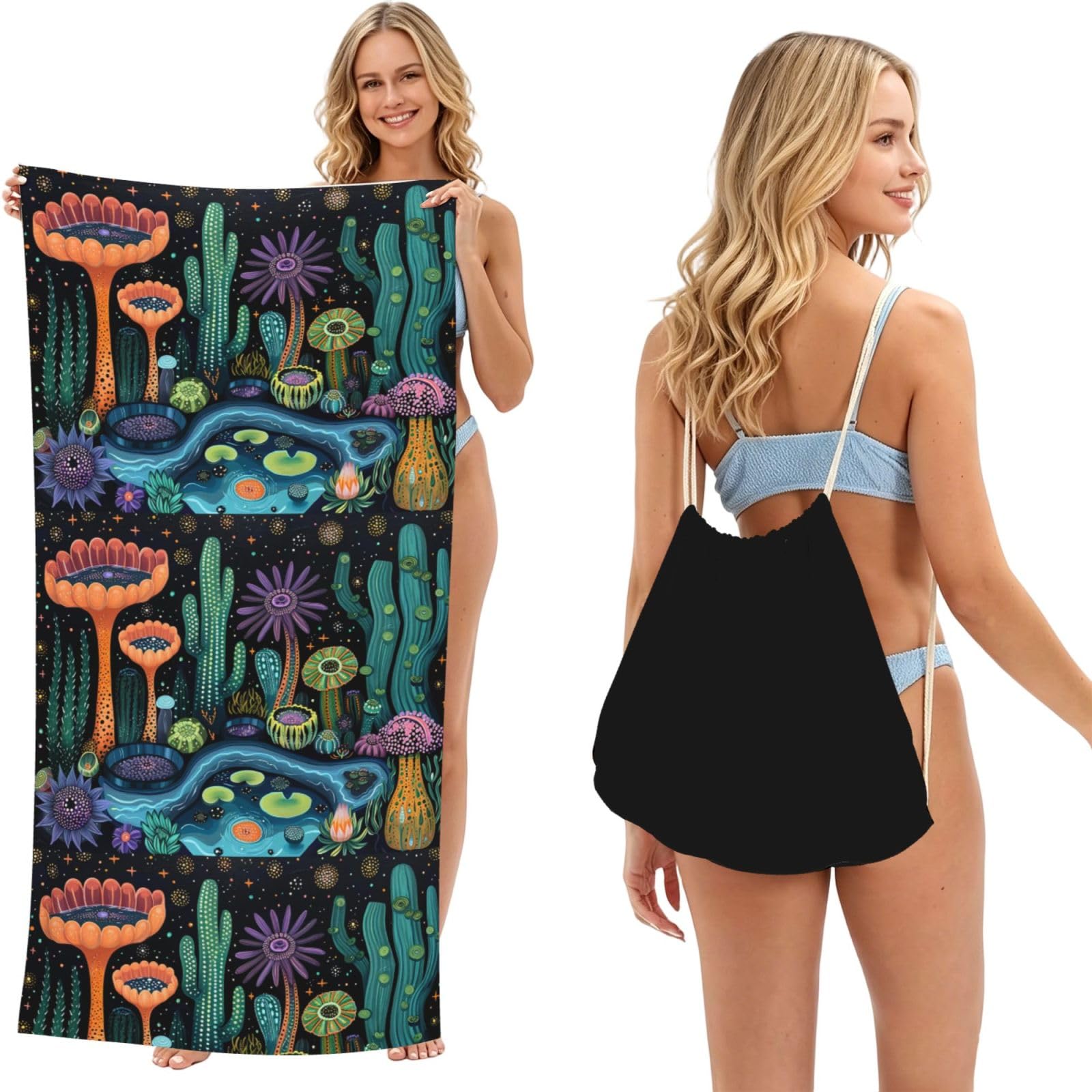SKGOHLH Abstract Forest 2in1 Packable Beach Towel Bag Women