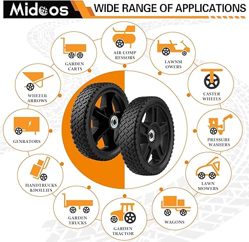 Miniatura 7 de Ruedas de cortacésped de 8 pulgadas, ruedas de plástico para cortacésped, juego de 2 ruedas para cortacéspedes de empuje, incluye tornillos, tuercas