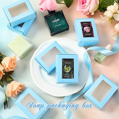 Miniatura 7 de Zonon 30 cajas de jabón para cajas de jabón caseras, cajas de embalaje de jabón, cajas pequeñas de papel kraft con ventana, caja de embalaje para