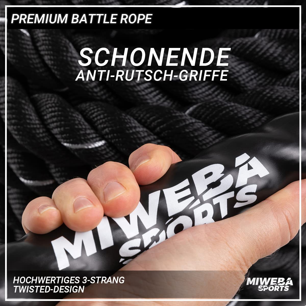 Miweba Sports Battle Rope BR100 | 9m / 12m - Trainingsseil Ø 40 mm - Schlachtseil - Schwingseil - Fitnessseil - Battle Ropes - Fitness Seil - Schlagseil - Schwungseil - Sportseil - Indoor & Outdoor
