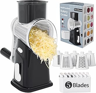 Cheese Grater Hank Crank Cheese Shredder, Mandoline Vegetable Slicer with 5 Interchangeable Blades and Strong Suction Base for Fruit, Vegetables, Nuts Black