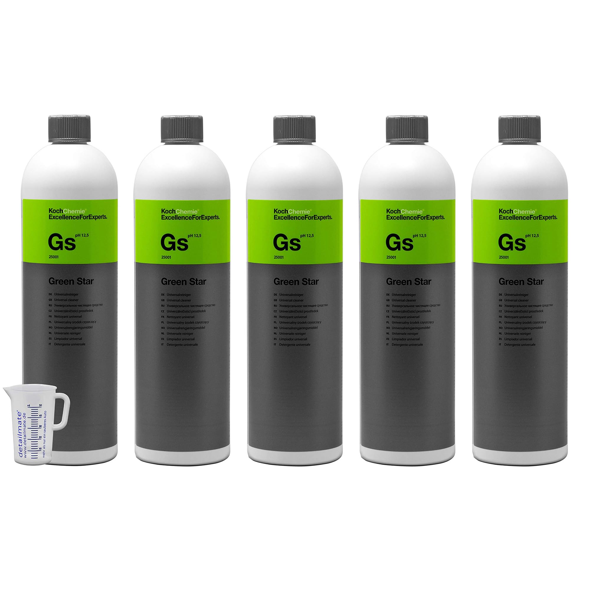 Detailmate - Lot de nettoyants universel KochChemie Green Star 1L - vaporisateur 360 degrés - Fabriqué par Kwazar Mercury Super PRO Une pression pour deux vaporisations, 1 litre. Verre doseur 50 ml.