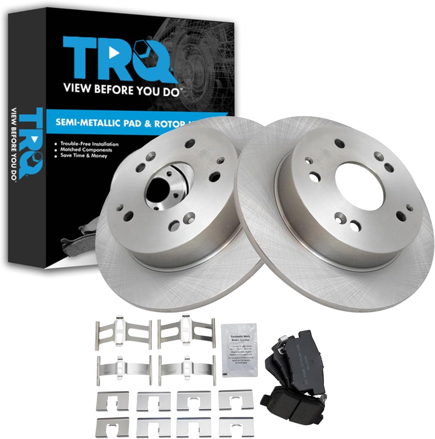 TRQ Rear Brake Pad & Rotor Kit Semi-Metallic Compatible with 1997-2001 Acura Integra 2002-2006 RSX