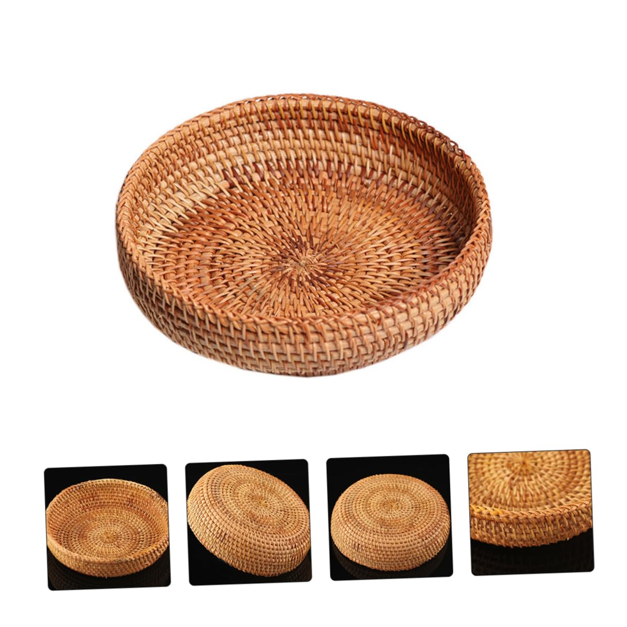 Cabilock 3piezas Cesta De Ratan Tejida Redonda Para Almacenamiento De Alimentos Organizador De Frutas y Aperitivos Decoración Natural Para Hogar y Picnic