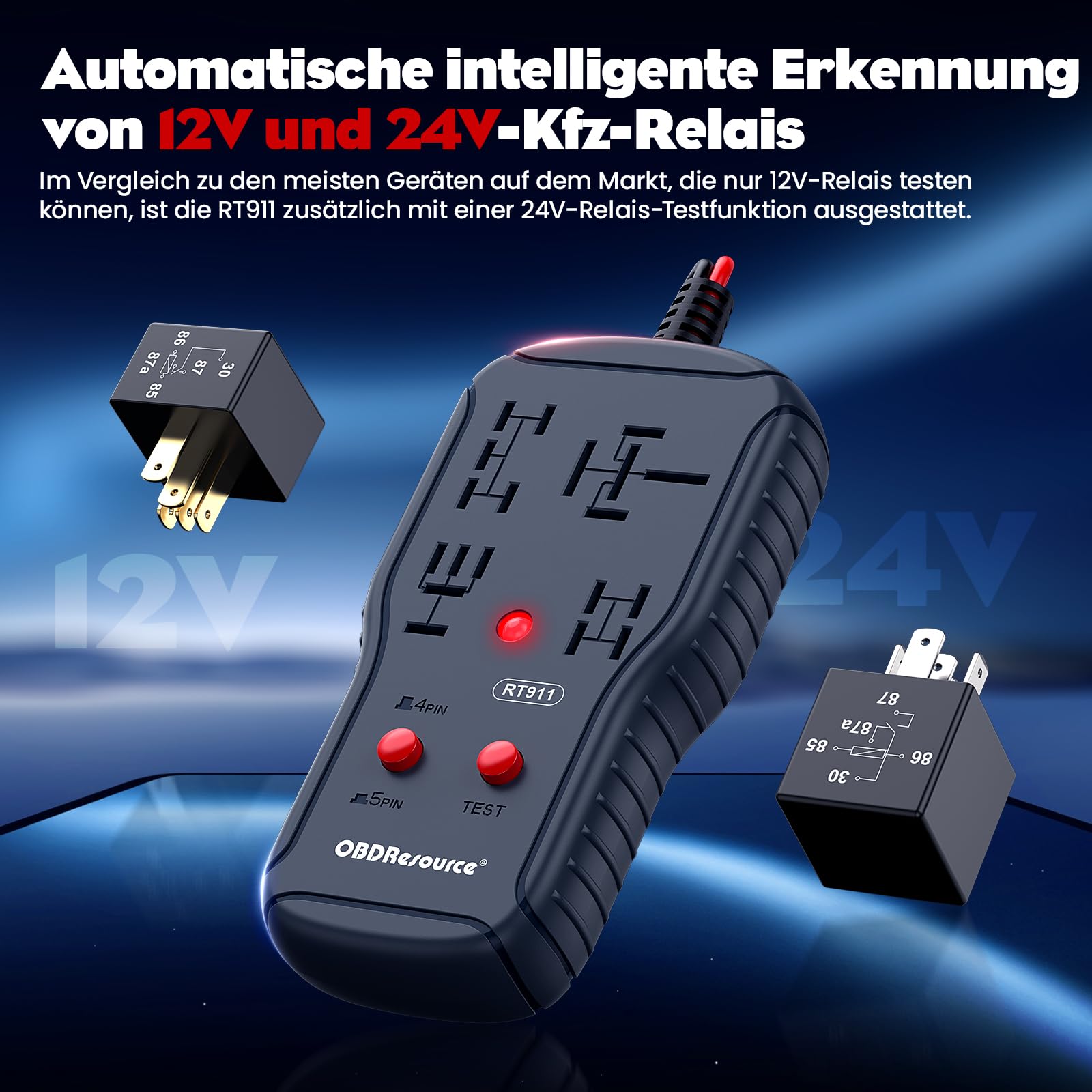 Relay Tester, 12V/24V Tester Batteria Auto, Automotive Relay Tester, Relè Elettronico Analizzatore Strumento Diagnostico, Strumento Diagnostico Con Clip, Adatto Per Automobili e Motociclette
