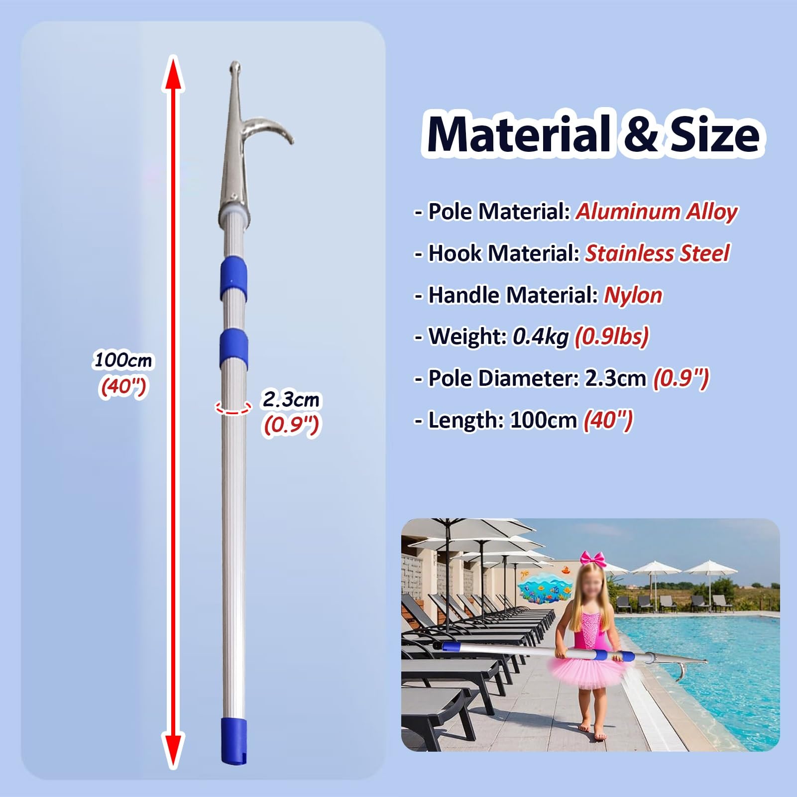 Mezzo Marinaio per Barca Gancio Telescopico per Barche a 3 Sezioni, Asta di Recupero per Esche in Metallo con Impugnatura in Nylon Antiscivolo, Asta di Attracco Resistente(100cm/40")