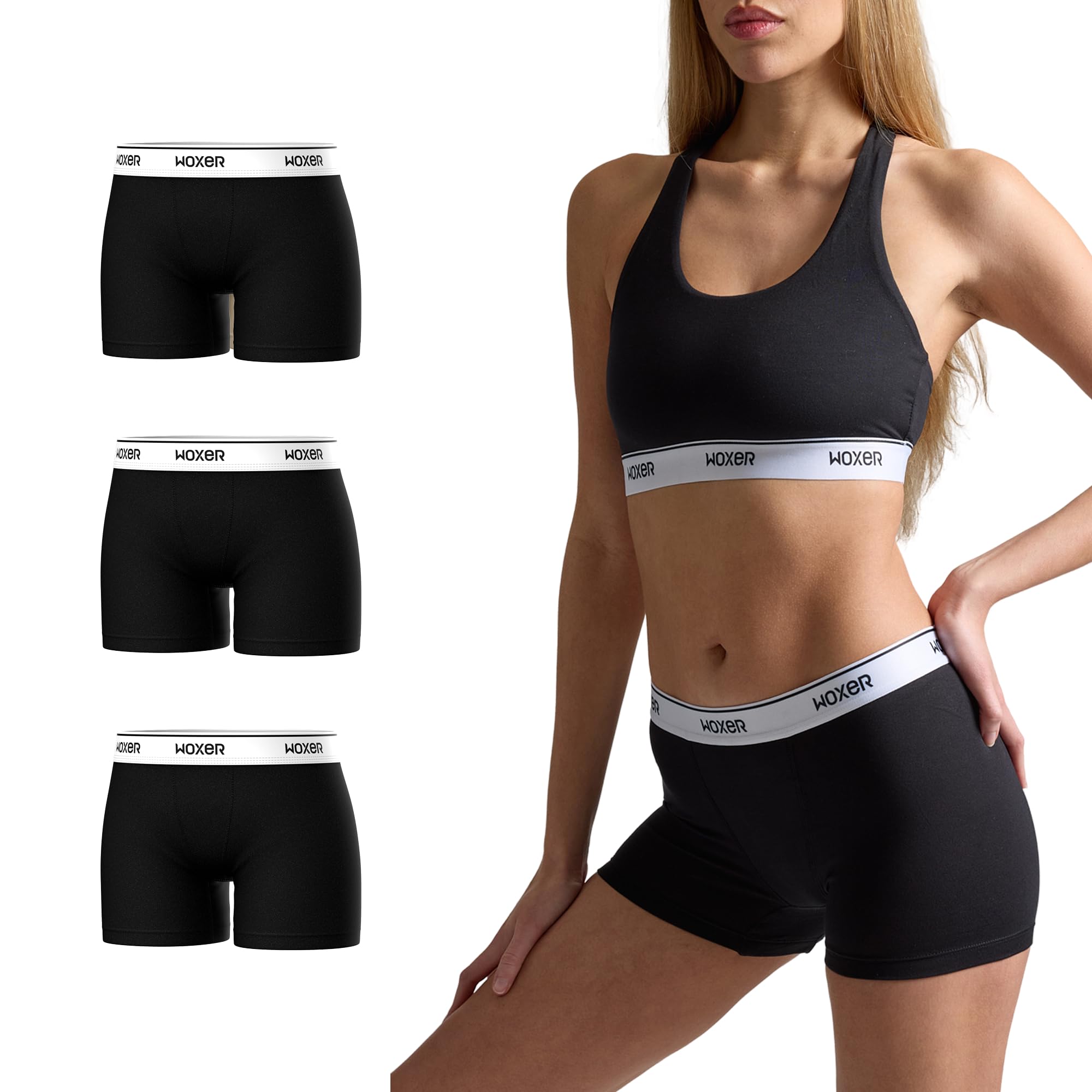 Woxer Womens Boxers - Star 3" Boy Shorts Underwear for Women - Boxer Briefs, Black 3pk, M