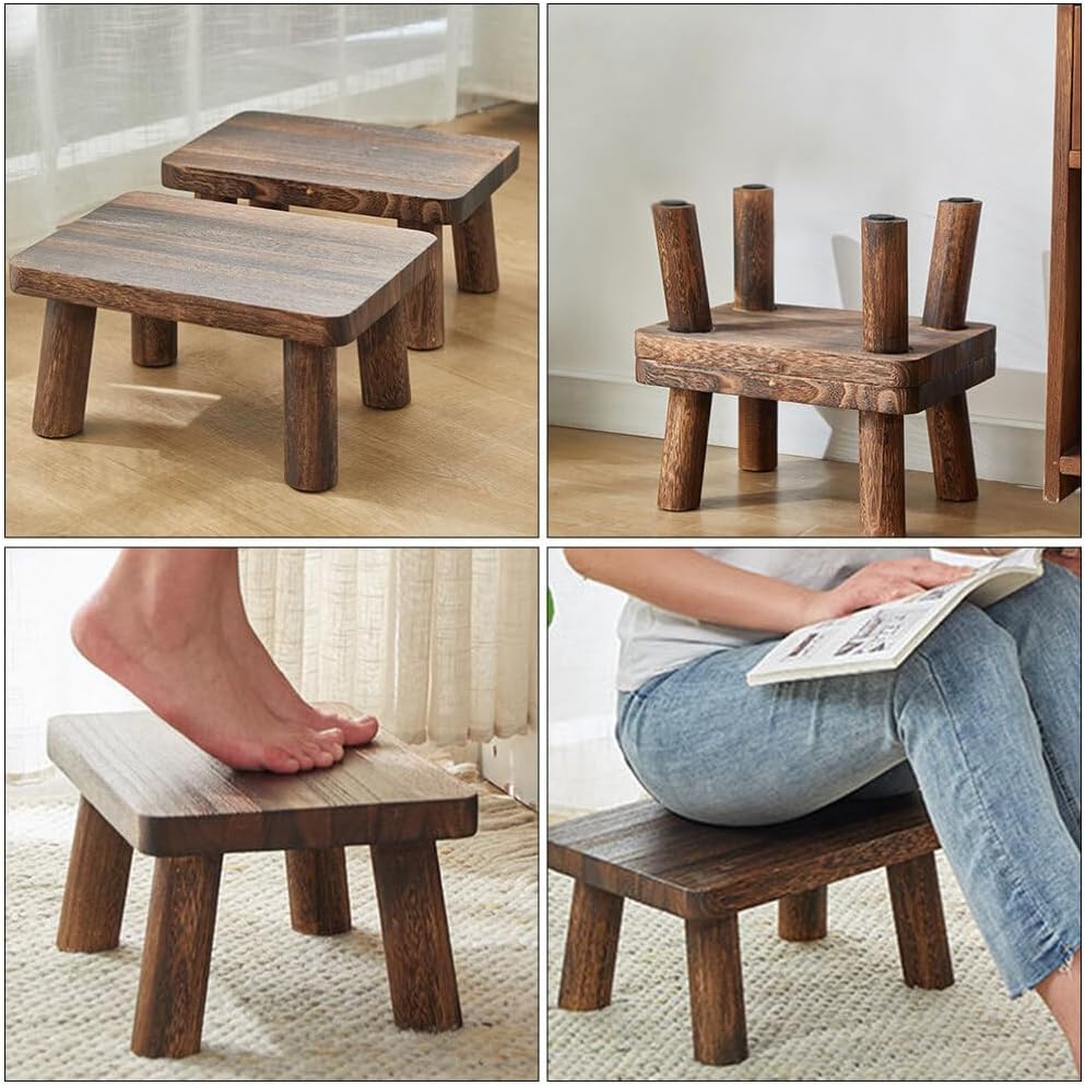 Housoutil Wooden Step Stool Small Stool for Home Kitchen Bathroom for Boys and Girls