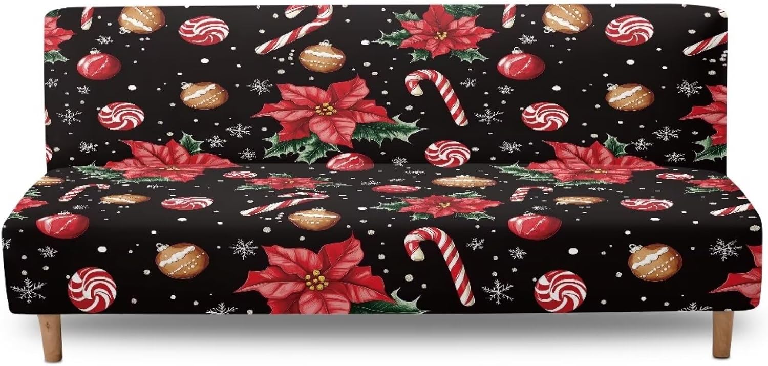 Armless Sofa Cover Cardinal Bird Christmas Futon Slipcovers Furniture Protector with Elastic Bottom Soft and Washable Futon Covers for Sofa Bed