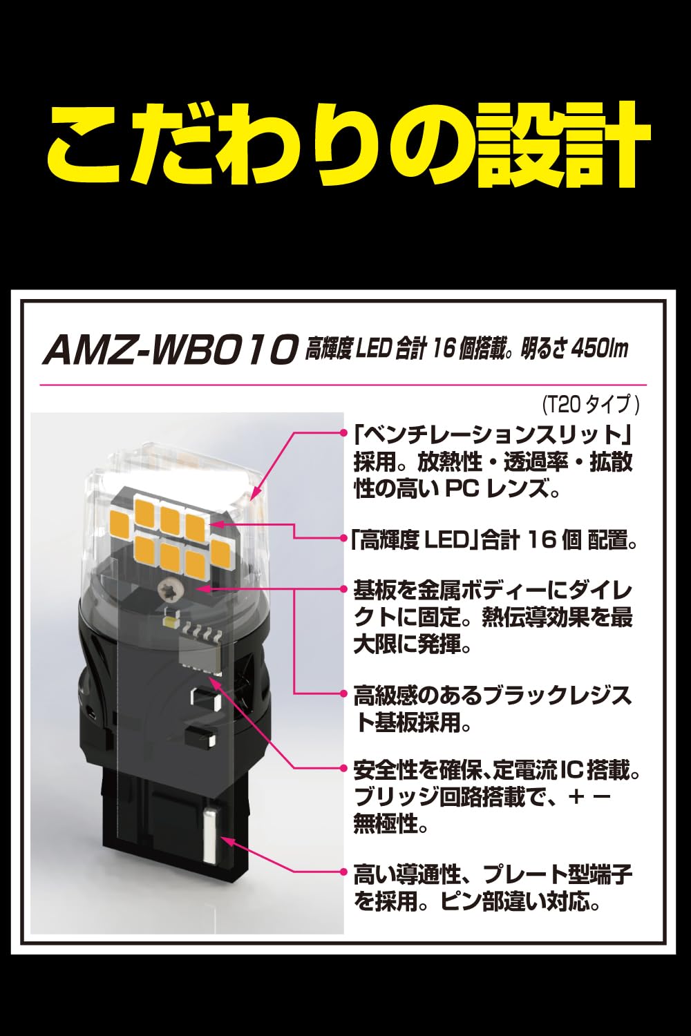 Amazon | M's Basic by IPF ウィンカー LED バルブ T20 アンバー 450lm