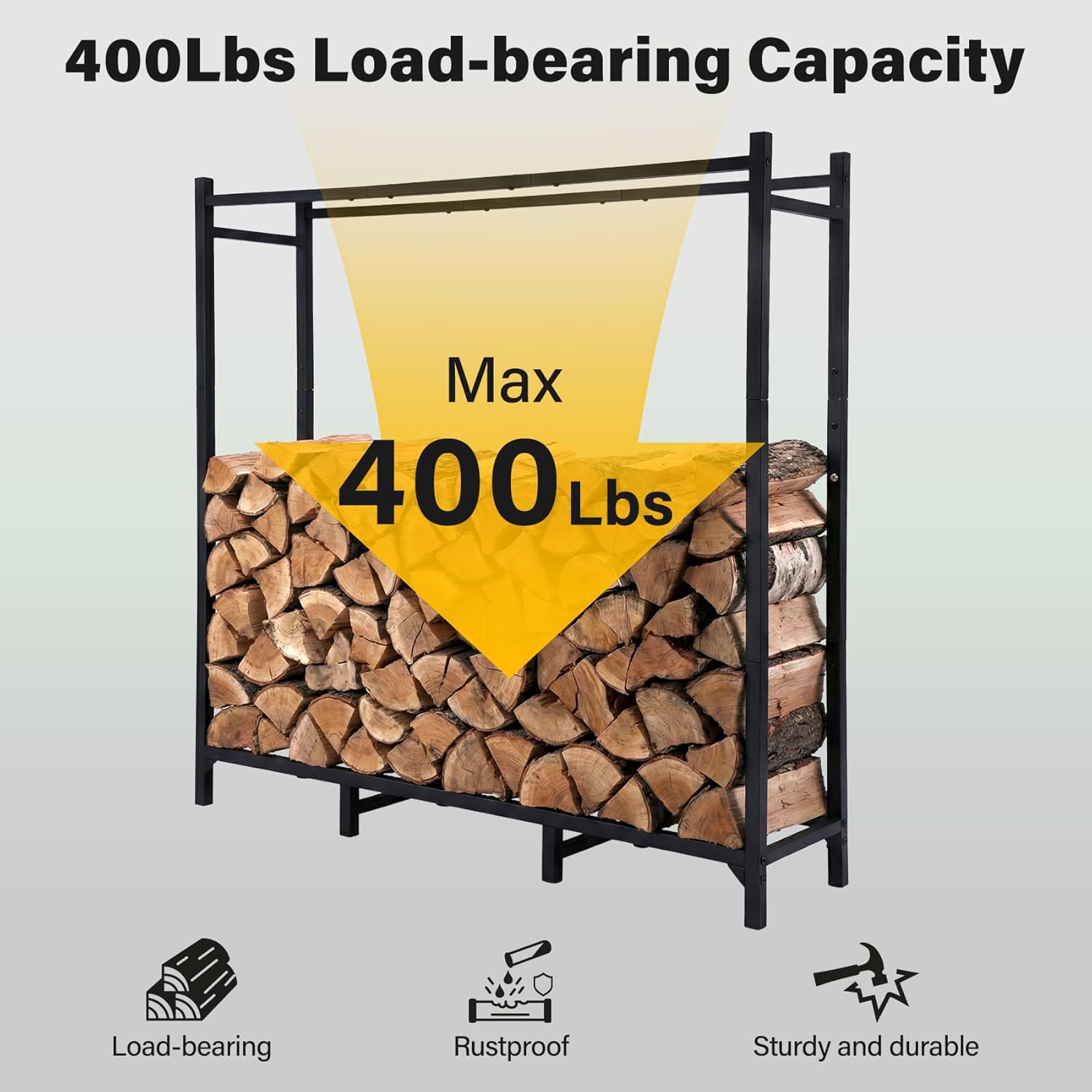 TC-HOMENY Heavy Duty Firewood Storage Log Rack with Cover and Zipper, Waterproof Windproof Sun-Proof Fire Wood Storage Racks Indoor Outdoor Wood Racks for Fire Wood Holder