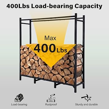 TC-HOMENY Log Rack with Cover Outdoor and Zipper, Waterproof Windproof Sun-Proof Fire Wood Storage Racks Indoor Outdoor Wood Racks for Fire Wood Holder