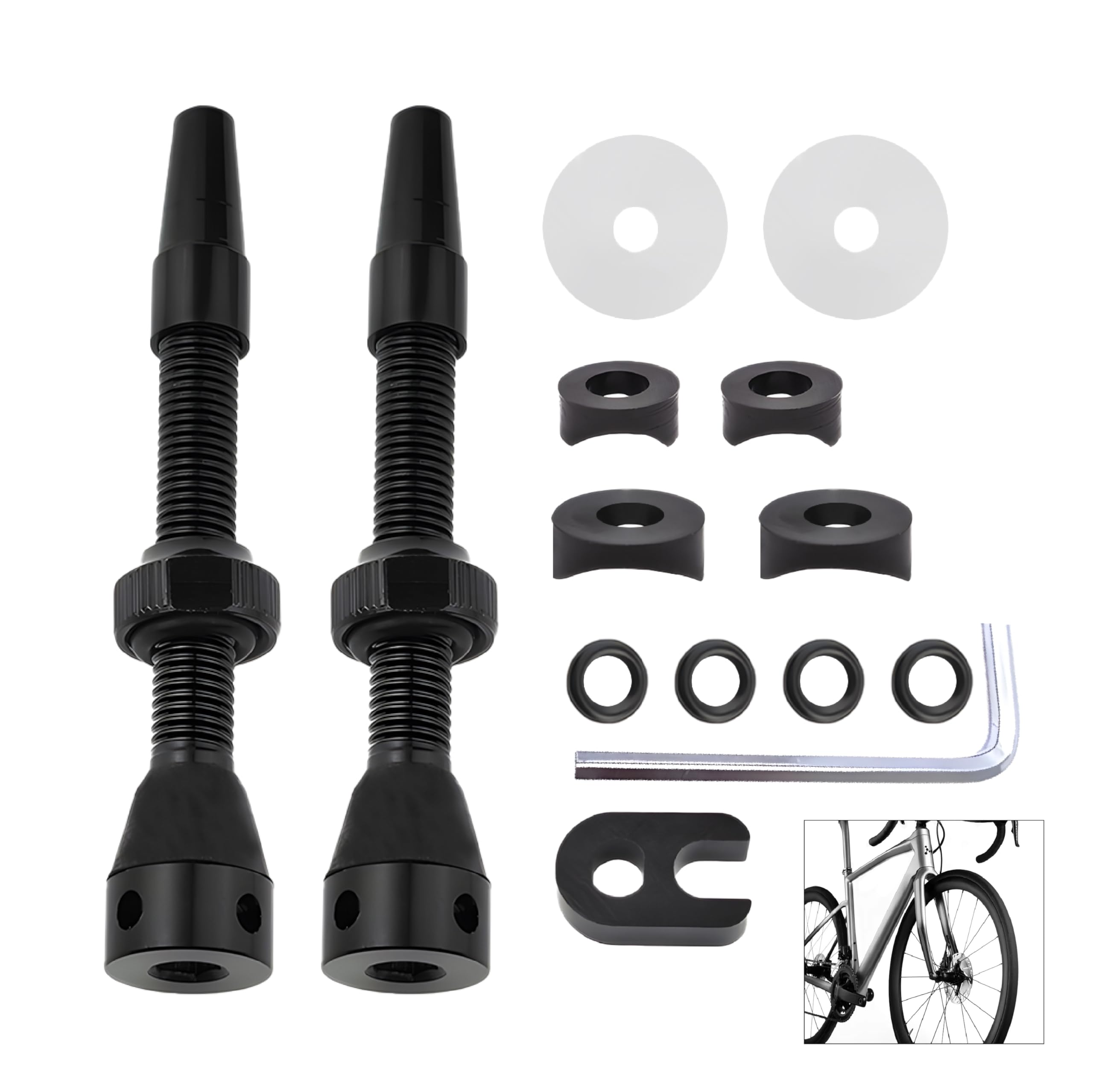 2 sztuki zaworów Presta Tubeless, czarne, bezdętkowe trzonek zaworu, super lekkie, aluminiowe, z narzędziem do usuwania rdzenia i nasadkami zaworów, pasują do większości felg rowerowych bezdętkowych