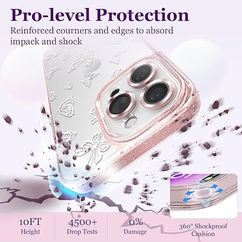 Miniatura 5 de Funda compatible con iPhone 15 Pro, bonita estética, funda para teléfono con protector de cámara, diseño de mariposa femenina con diseño de correa