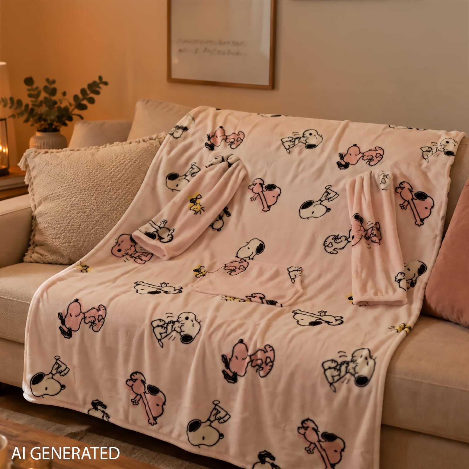 United Labels The Peanuts Snoopy - Manta con mangas y bolsillos para TV (130 x 170 cm), color rosa