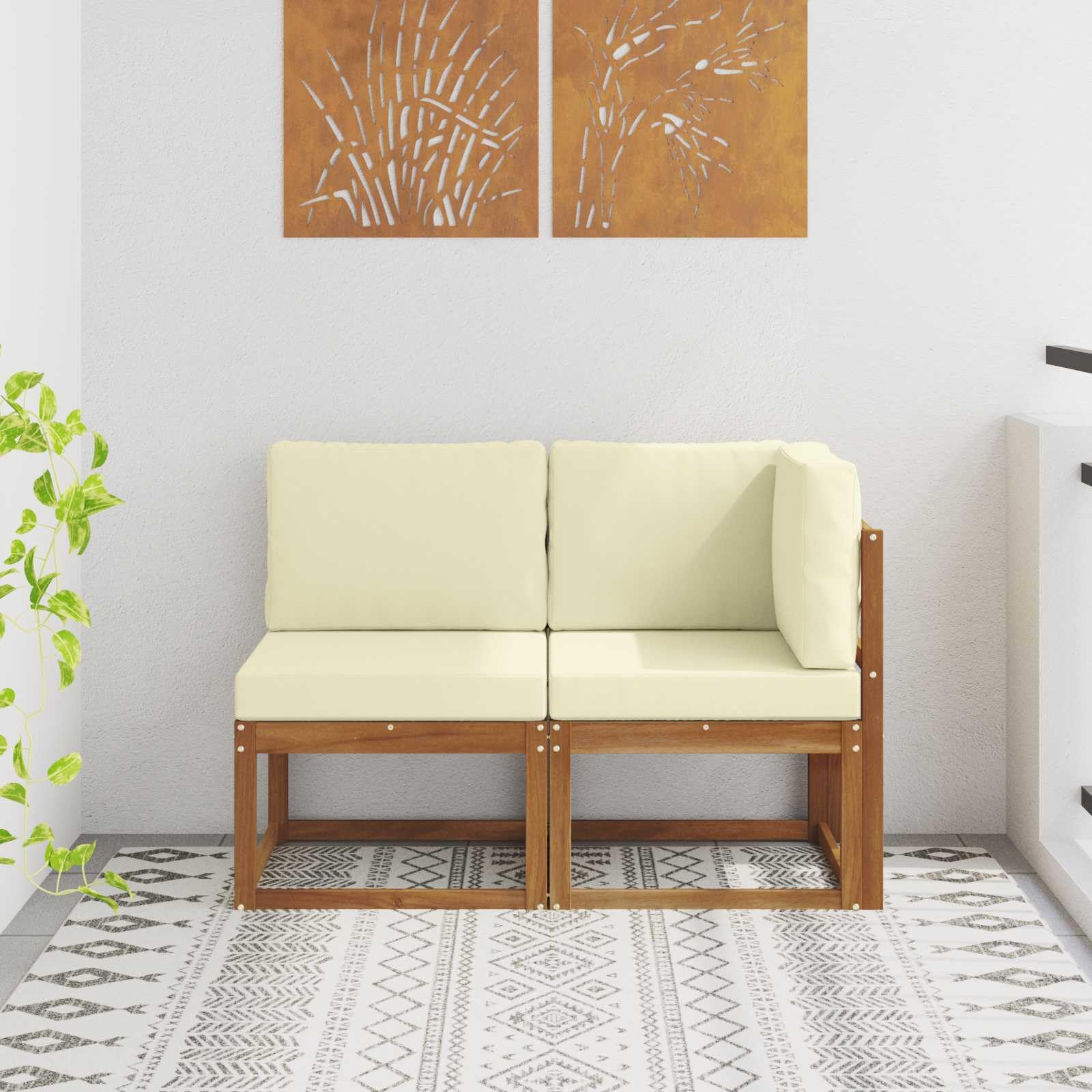 vidaXL Divano modulare da esterno e angolare 2 Pezzo Naturale e Crema, Mobili da patio moderni, resistenti alle intemperie, relax versatile in giardino, design in legno di acacia