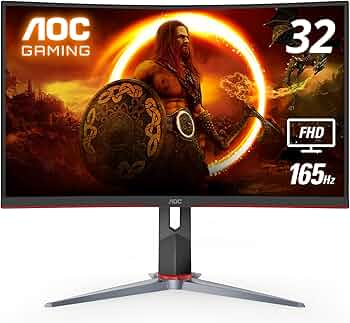 AOC C32G2 32" Curved Frameless Gaming Monitor FHD, 1500R Curved VA, 1ms, 165Hz, FreeSync, Height adjustable, 3-Year Zero Dead Pixel Policy, Black